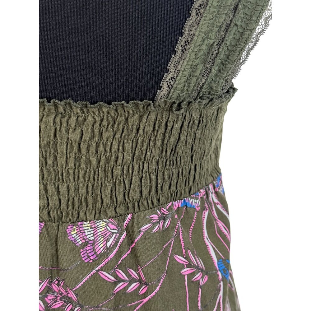 RARE VTG Free People Green Butterfly Mini Dress 10| Whimsigoth Boho Fairy Grunge - Picture 10 of 16